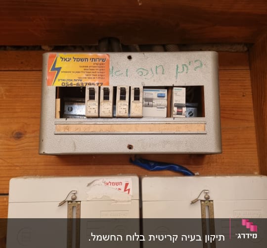 לוח חשמל עם מפסקים ותווית עסק